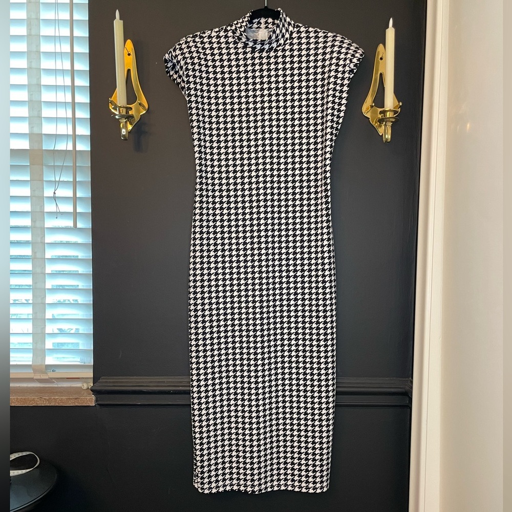 Houndstooth Bodycon Split Hem Dress